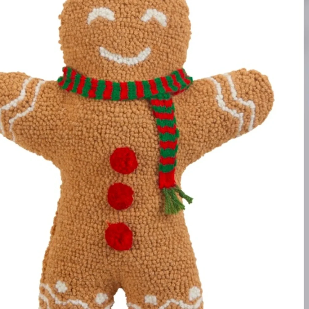 Peking Handicraft || Hooked Wool Gingerbread Man Throw Pillow